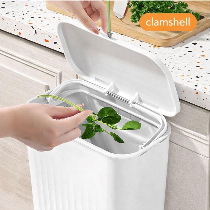 RADIANT 7 Litre Plastic Hanging Kitchen Trash Can With Lid, Double-Sided Open Lid Design, Kitchen Trash Can, Kitchen Cabinet Door Hanging Wall Storage Bucket (with 30 Garbage Bag) (White)