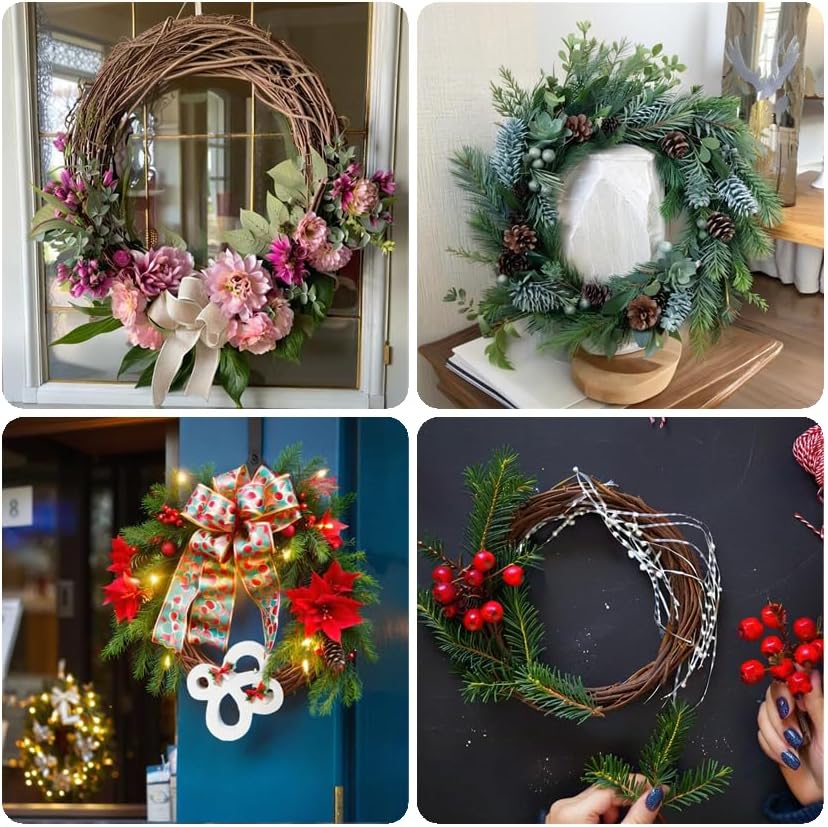 天然グレープバインリース3点セット 手織りのつるの枝リース 9.8インチ DIYクラフト、結婚式、クリスマスの装飾、ドアの壁の装飾や