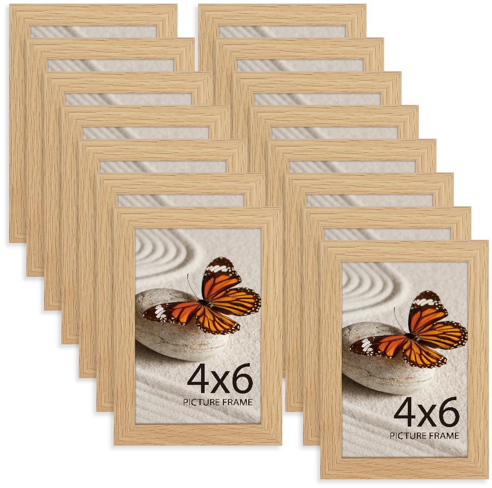 Memory Island 4x6 Photo Frames for Wall and Tabletop Display 4 by 6 Natural Wood Grain Picture Frames with HD Plexiglass Set of 15