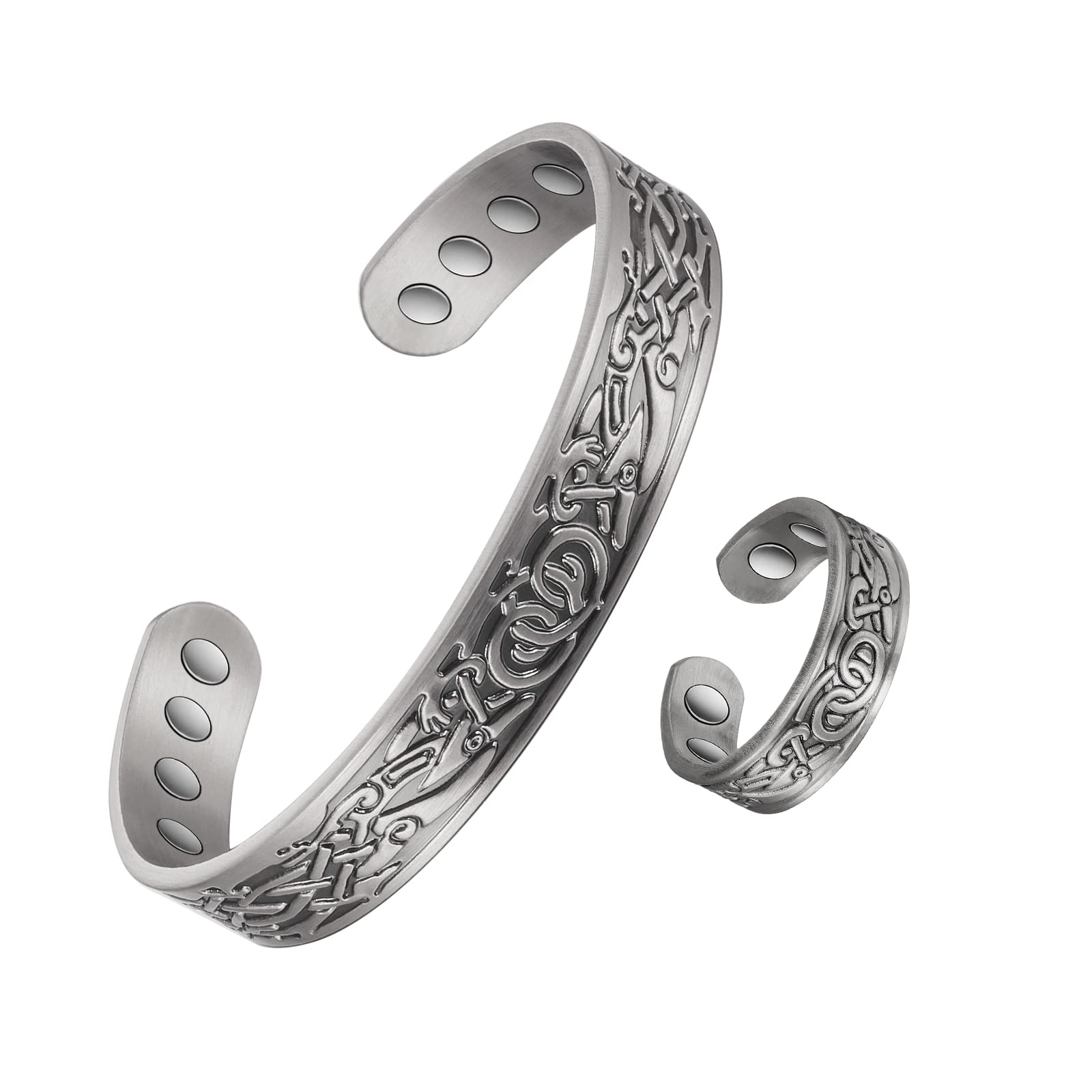 EnerCoppeX Set Bracciale E Anello Magnetico In Rame Solido 99,99% – 8 Magnet, Design Regolabile Unisex - 2
