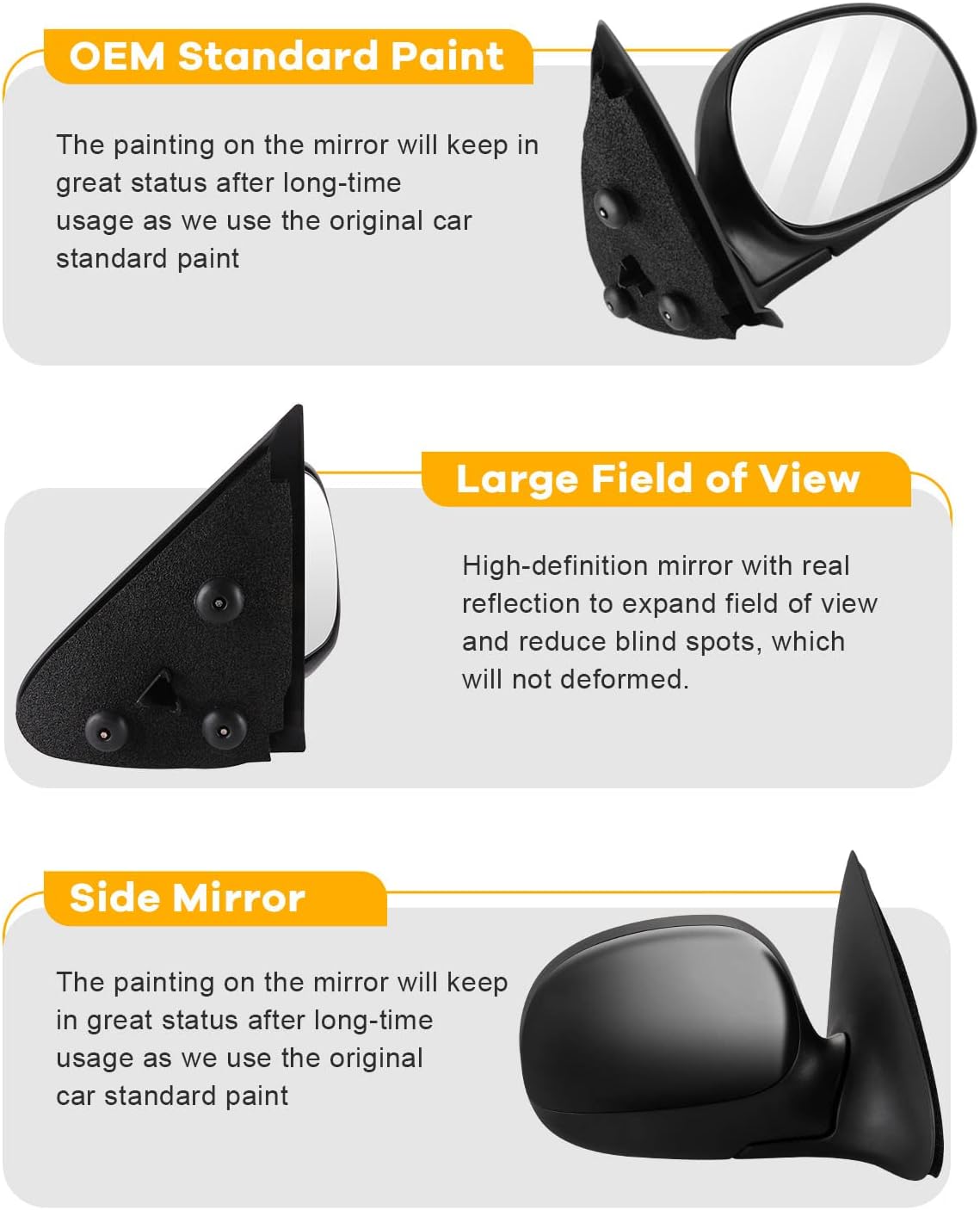 Side View Mirror Fit 1997-2004 For Ford For F-150 Passenger Side Side Mirror with Manual Folding Non-heated Smooth Manual Adjustment Black
