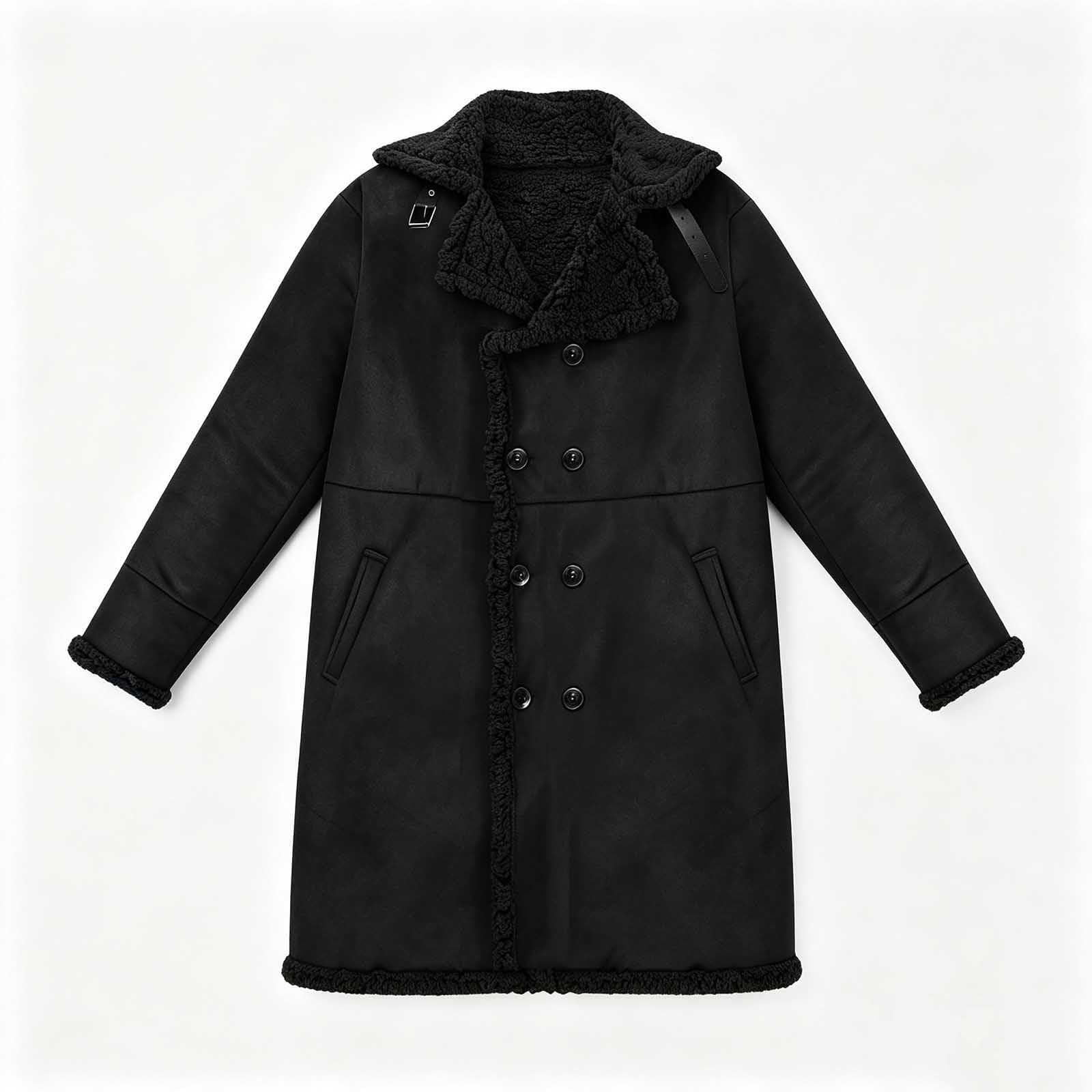 Manteau Homme Col Revers Polaire Mi-Long Boutons Poches Élégant Décontracté