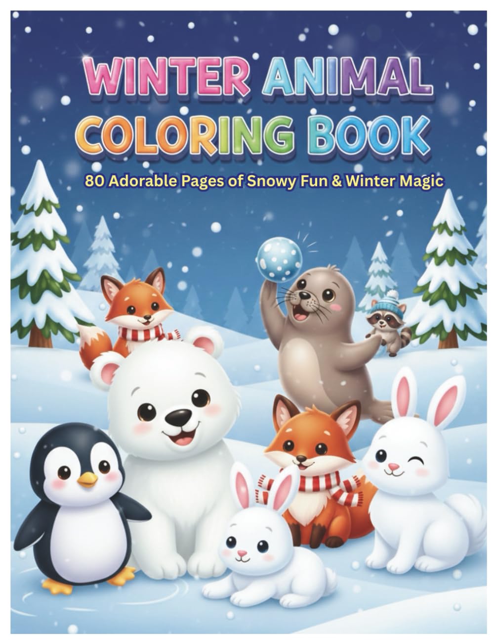 Winter Animal Coloring Book for Kids 80 Adorable Snowy Scenes with Cute Woodland Creatures Forest Friends: Winter Magic Fun Activity Book for Toddlers and Children