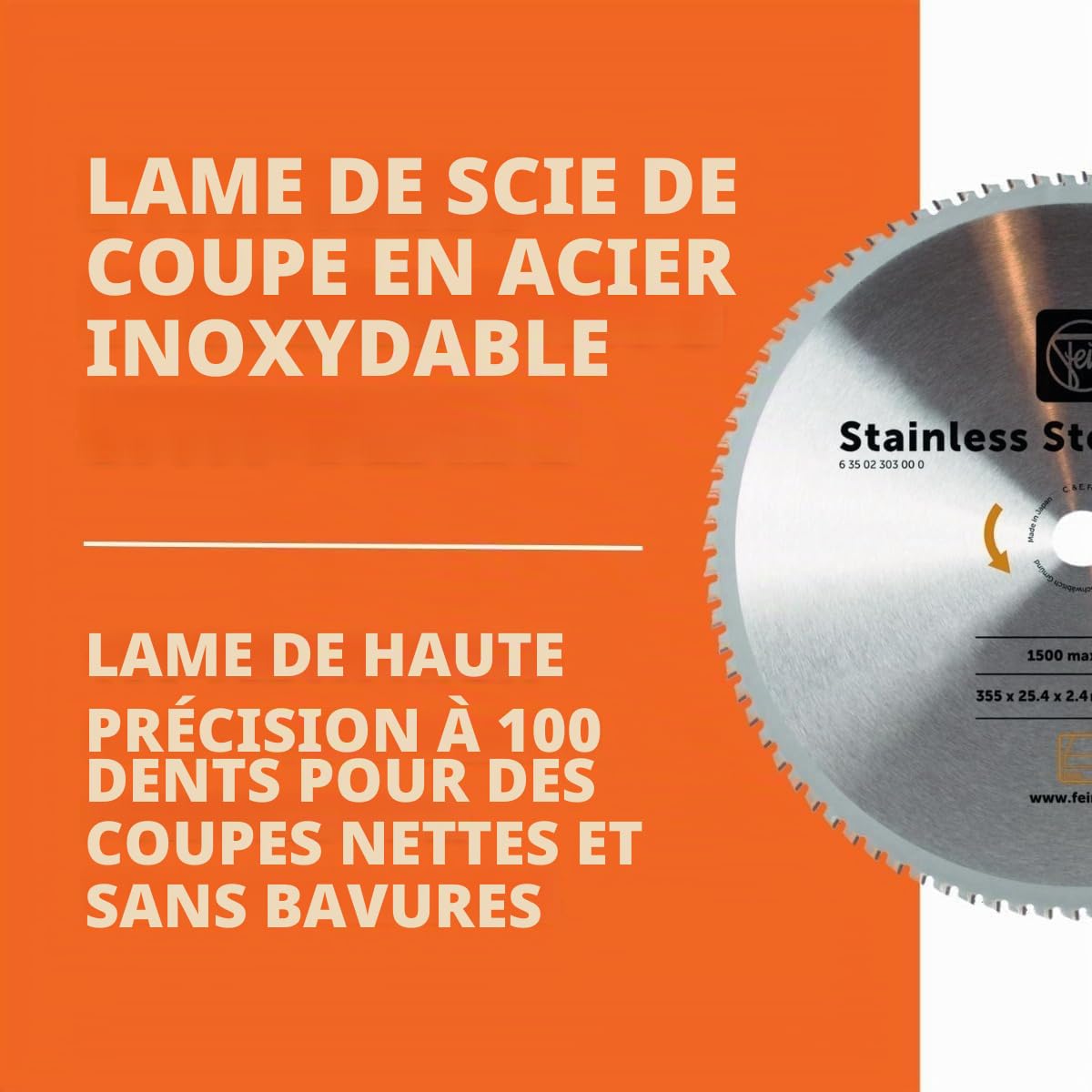 FEIN Lame de scie pour acier inoxydable pour scie à métaux pendulaire MKAS 355, Ø 355 mm., 100 dents, epaisseur 2,4 mm