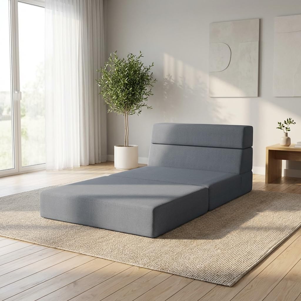 4-in-1 Convertible Single Sofa Bed, 7.8" High-Density Memory Foam Foldable Mattress, Twin Size Sleeper Chair for Adults, Folding Floor Sofa with Washable Velvet Cover for Guest/RV/Dorm - Grey