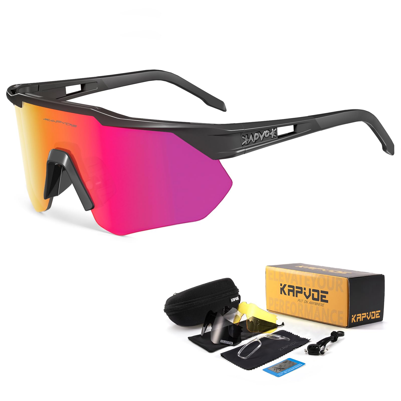 KAPVOE Gafas de Ciclismo Polarizadas Hombres Mujeres con 4 Lentes Intercambiables TR90 Gafas de Sol Deportivas Running MTB Bicicleta Accesorios