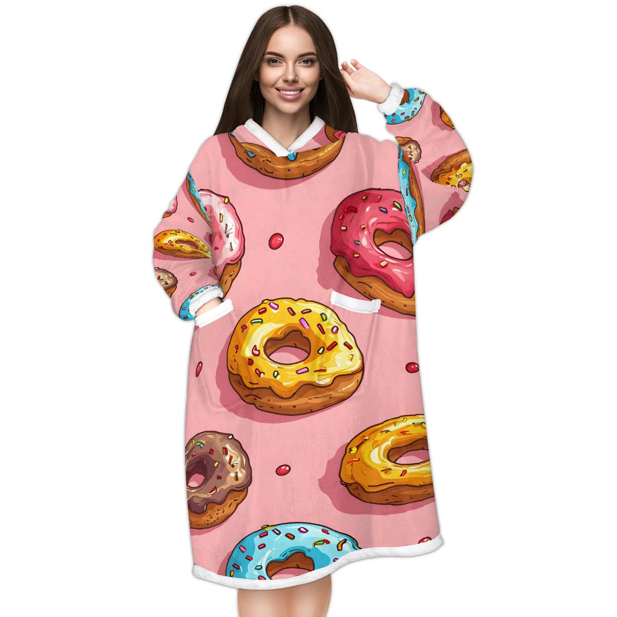 Pardick Wearable Blanket Hoodie Doughnut Oversized Fleece Hoodie Blanket Warm Sweatshirt Colorful Doughnut Thick Hooded Blanket Gifts for Women Men