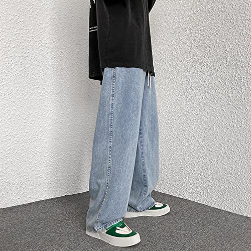 PGOJUNI Men's Work Jeans Casual Hip Hop Cargo Solid Color Loose Fit Straight Wide Leg Cotton Denim Pants with Zipper4