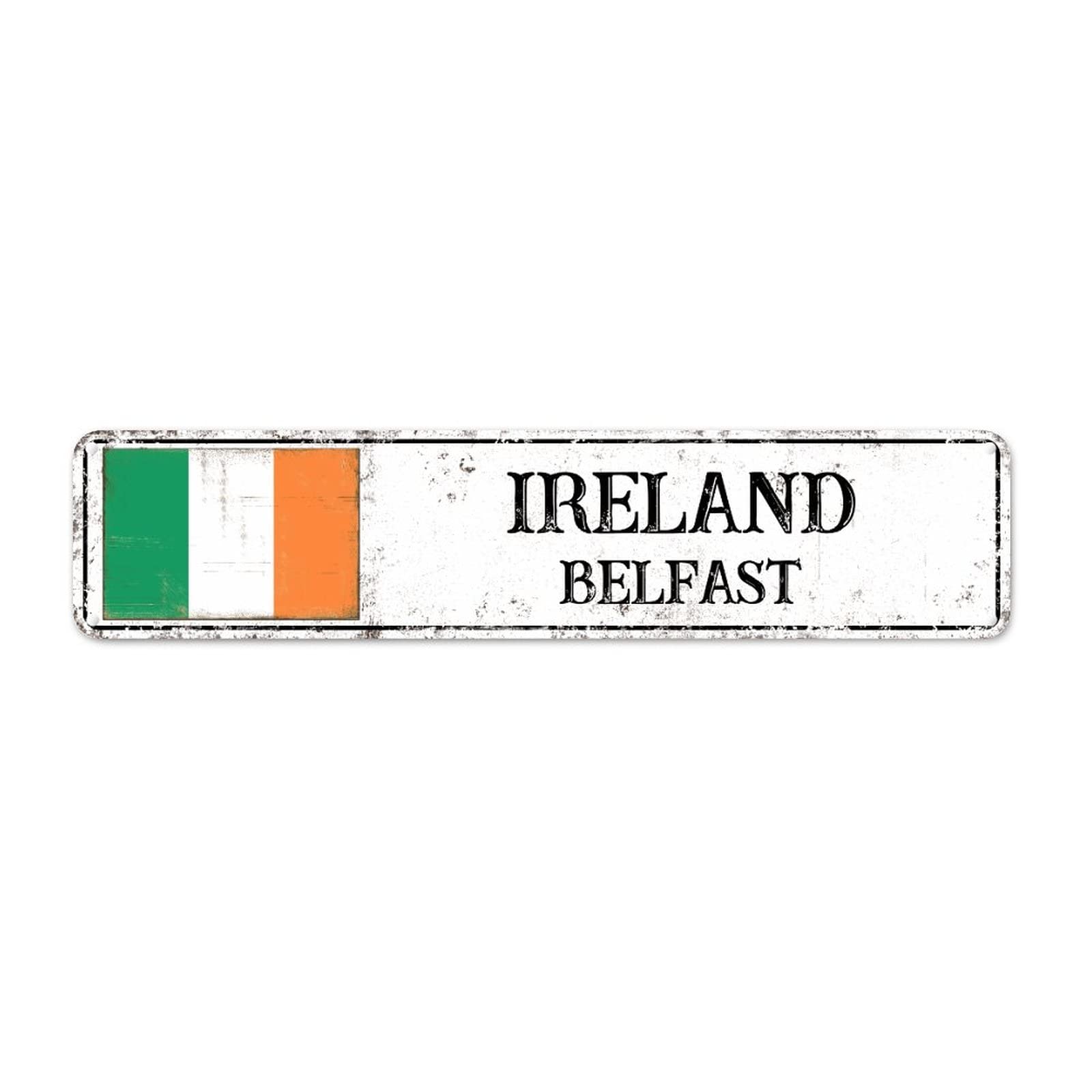 Country Souvenir Ireland Retro Style Metal Tin Sign City Souvenir Belfast Capital City Aluminum Tin Signs Wall Art Decor Plaque National Flag Vintage Sign for Bedroom Yard Garage Garden 18x4in