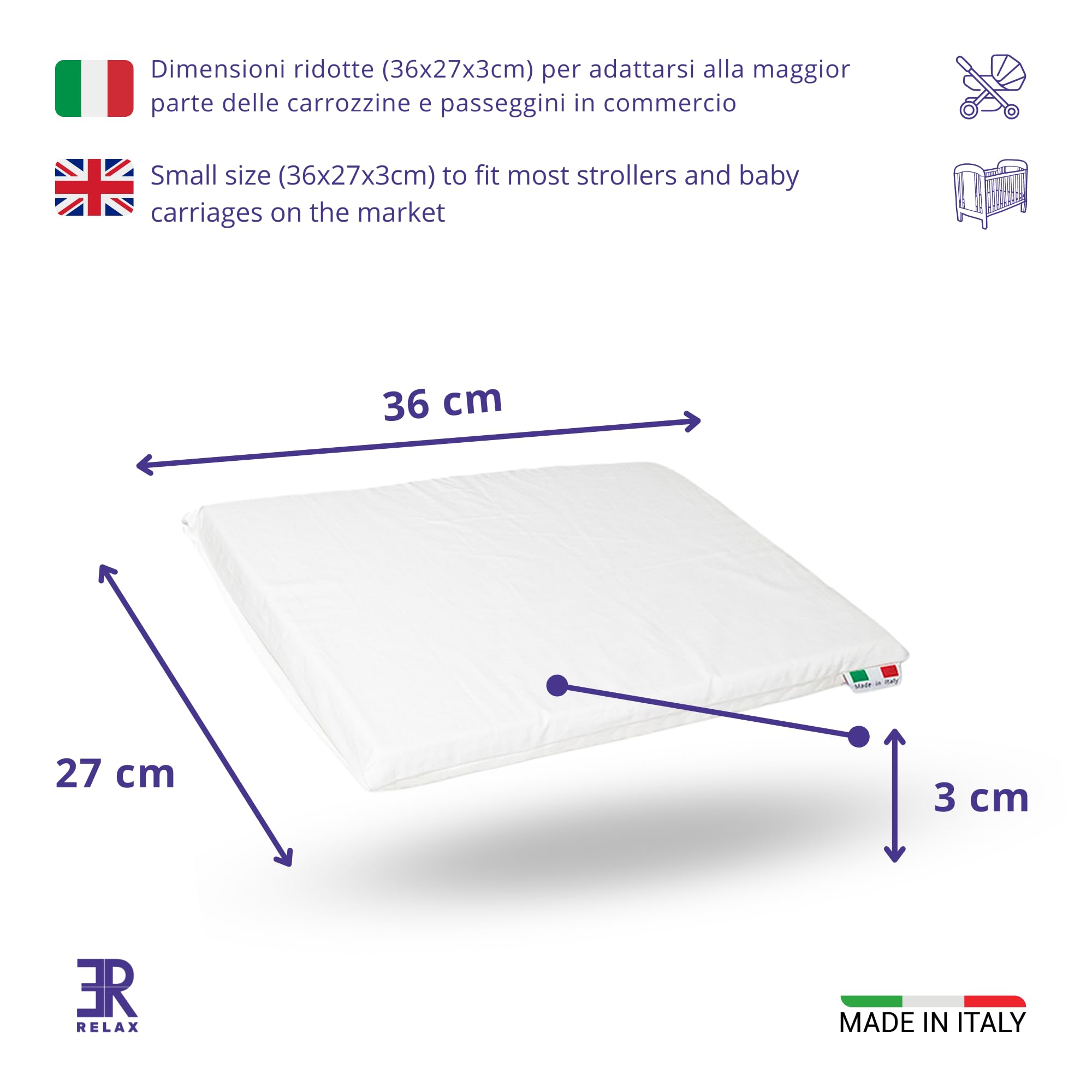 ER RELAX Ghiro Anti-suffocation Cushion for Pram and Stroller 36 x 27 x 3 cm, Removable Cover - Image 2