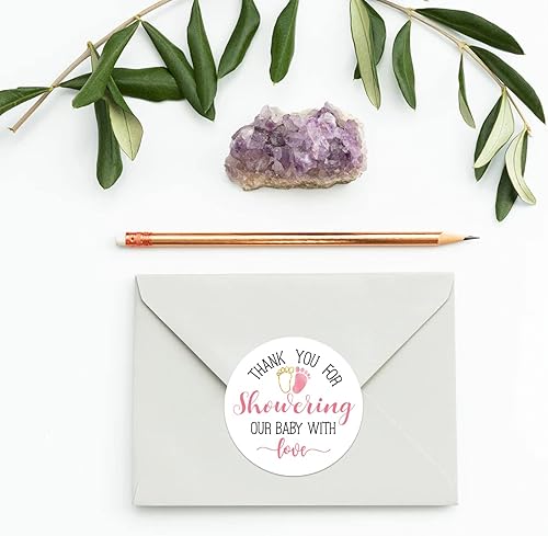 Miniatura 4 de Calcomanías rosas para baby shower, regalos de agradecimiento para niñas, 2 pulgadas, paquete de 50