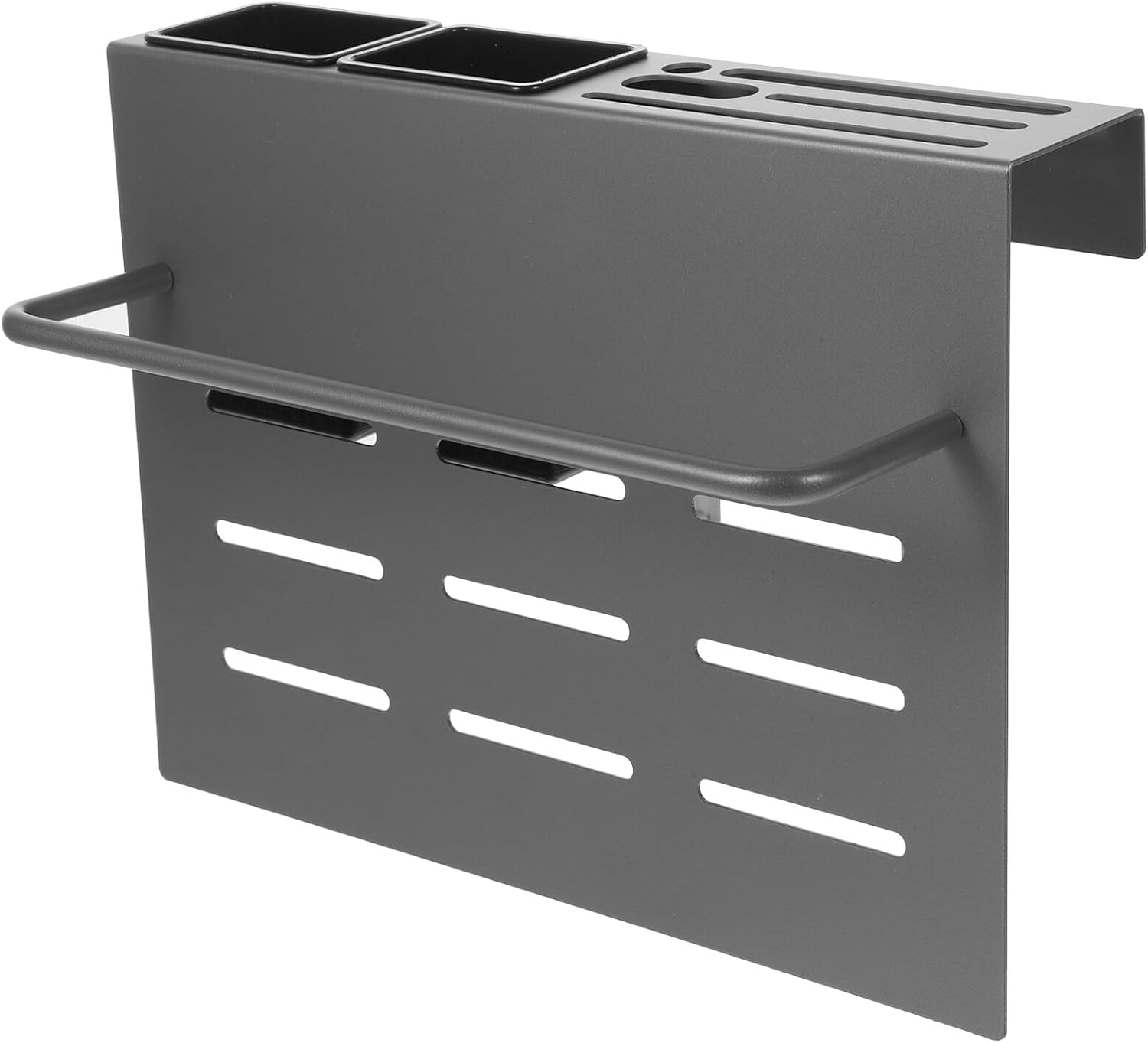 Wall Mounted Kitchen Utensil Holder with Chopstick Draining Cup and Knife Storage Rack, Space-saving Gray Cutter Organizer for Kitchen Accessories and Cutting Boards