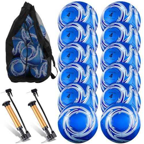 Realspring 12 Pcs Deflated Soccer Balls Bulk with Pump Bag