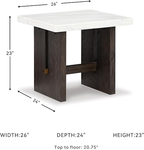 Miniatura 3 de Signature Design by Ashley Burkhaus - Mesa auxiliar tradicional con mesa de mármol, marrón oscuro y blanco