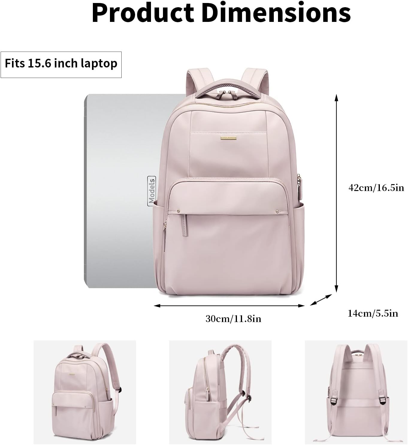 GOLF SUPAGS Laptop Backpack for Women Computer Bag Casual Daypack Fits 15.6 Inch Notebook Work Travel Backpacks (Pinkish Grey) - Image 4