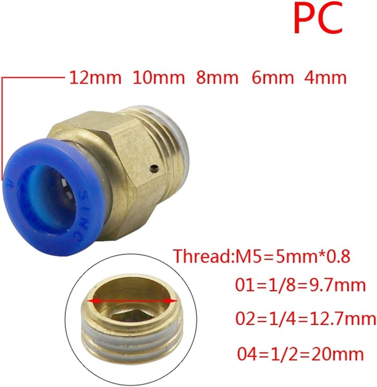 1PCS Pneumatic Quick Connector PCF PC PL 6MM-10mm Hose Tube Air Fitting 1/4" 1/8" 3/8" 1/2"BSPT Male Thread Pipe Coupler (Color : 10-02, Size : PL)