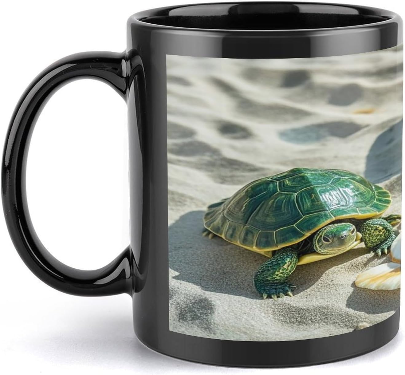 Two Turtles And Shells Mug Personalized Ceramic Coffee Mugs Compact Travel Tea Cups Large Handle Design Daily Office And Home Use Novelty Cup 11 OZ/330 ML (Black)