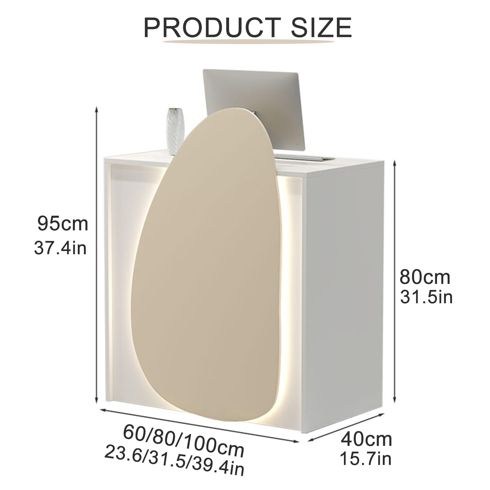 Moderno Bancone cassa,Banco da Receptionista Con Cassetti e Ripiani Banco Reception Tavolo Reception per Ufficio con Luci LED,per Supermercato, Negozio di Convenienza(Light yellow white,60/23.6in)