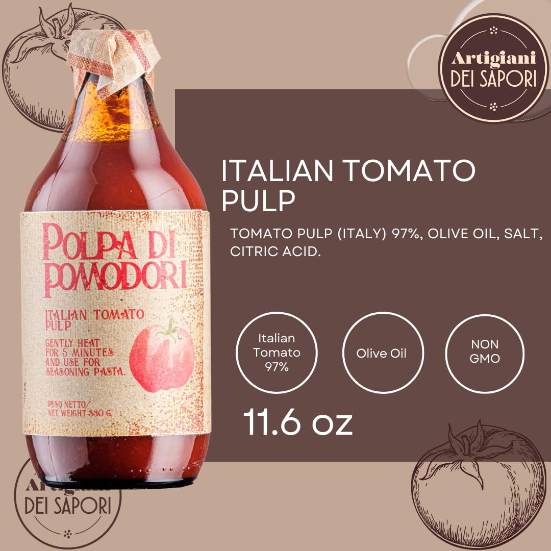 ARTIGIANI DEI SAPORI - Italian Tomato Pulp, 11.6 oz, Pomodoro Puree, Fine Tomato Pulp Passata