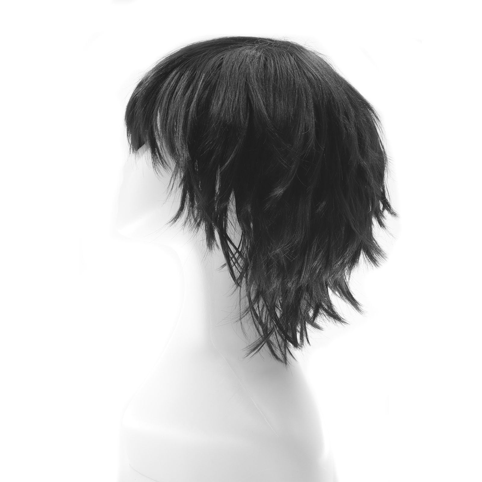 Dcbaboo Black Wig Short Curly Wig Men/Women Wigs Anime Cosplay Wig 12" Natural Fluffy Layered Straight Hair Unisex Halloween Wig Fancy Dress Synthetic Full Wig with Wig Cap - Image 2