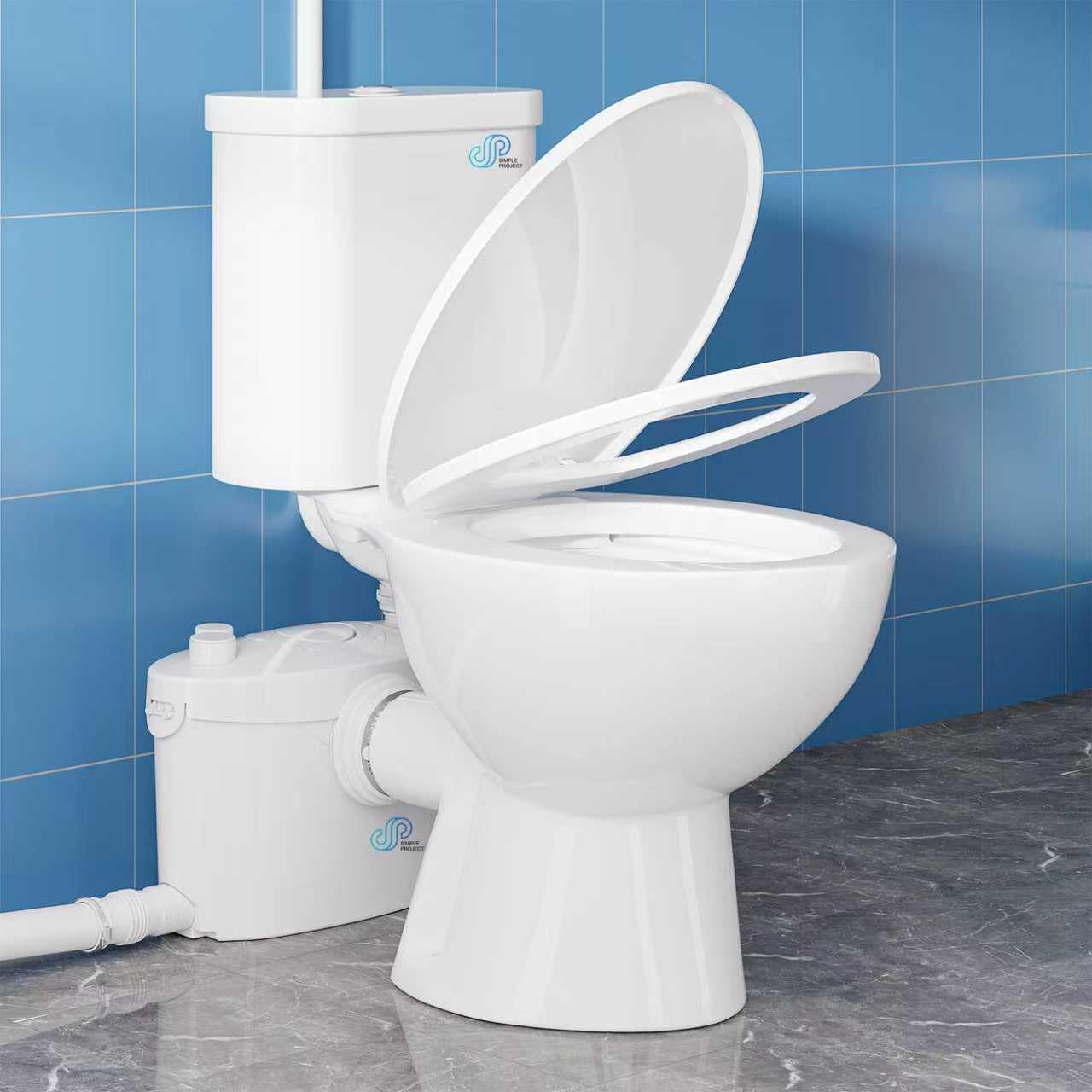 Simple Projec 600w Macerating Toilet System, Silent & Powerful Upflush Toilet for Basement, Upflow Toilets Included Macerator Pump with Ac Vent & 4 Water Inltes For Bathroom- 2-piece Kit