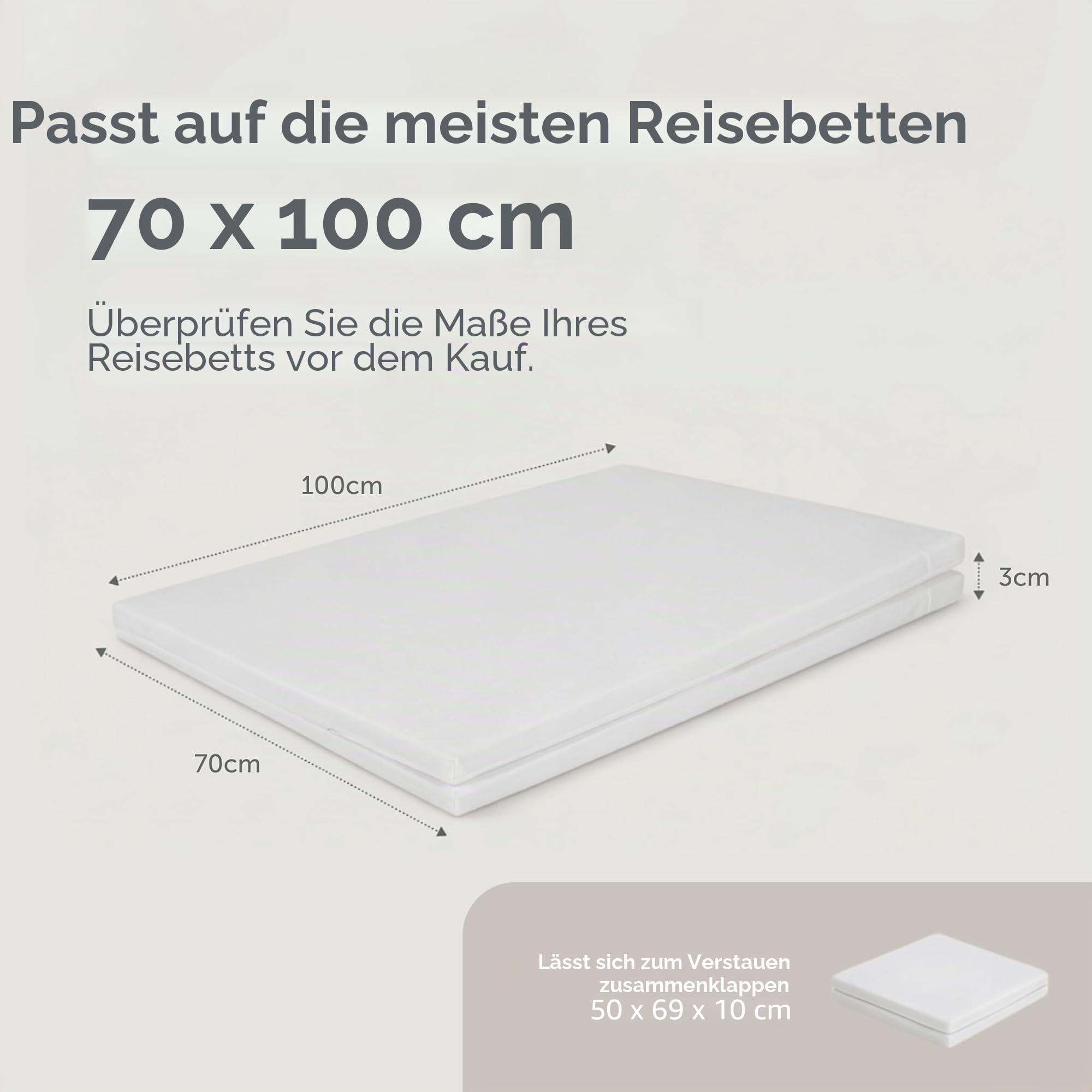 Baby Elegance Reisebettmatratze 70x100x3 cm Faltbares Design aus Ökofaser Bezug Tragetasche atmungsaktive Konstruktion Stützkern