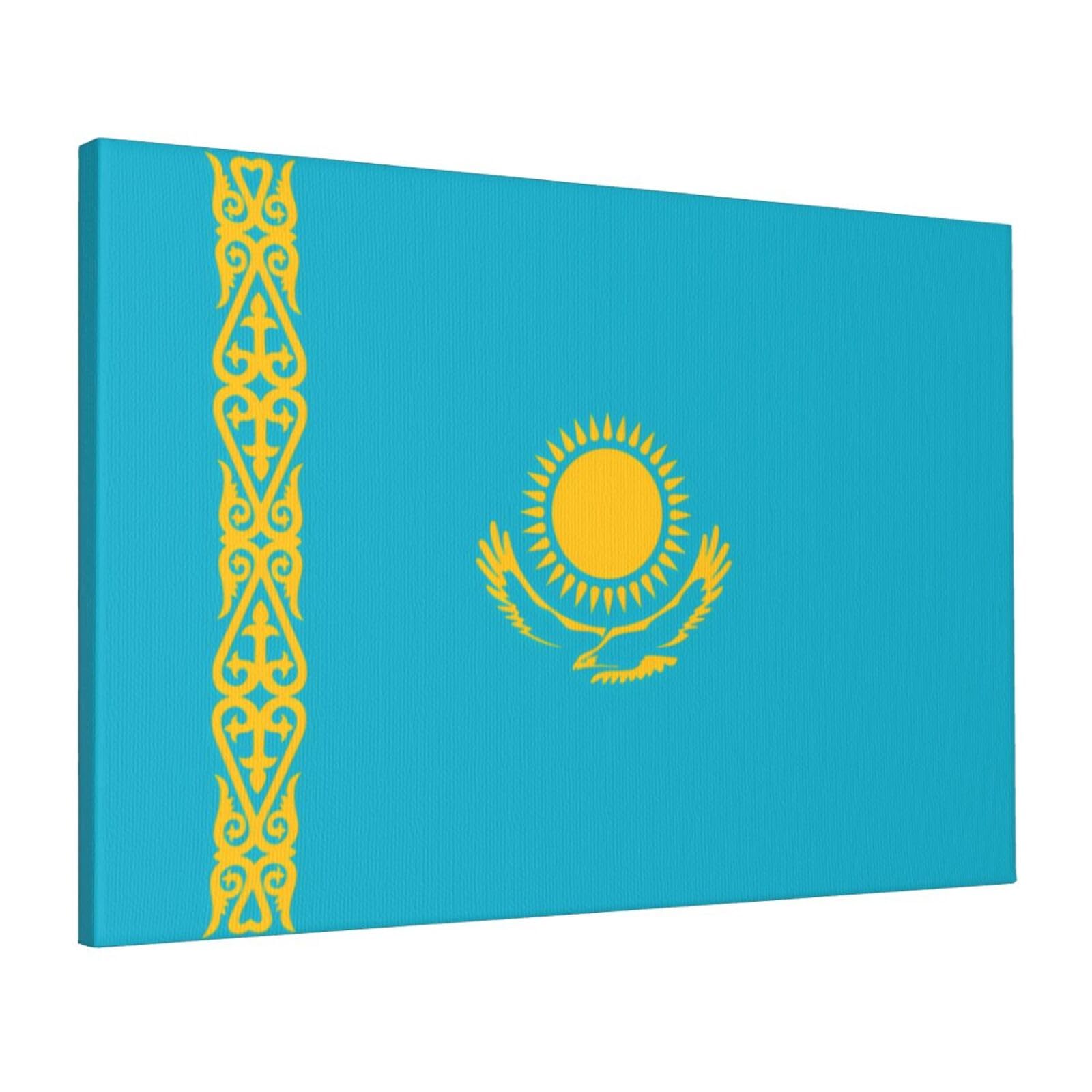 CNTDBU Flag of Kazakhstan Canvas Wall Art 16x24 Inch-Large Modern Painting Print for Living Room, Framed Ready to Hang Artwork for Bedroom