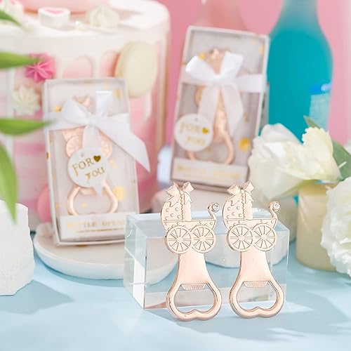 Miniatura 6 de Uezea 24 abridores de biberones para invitados, caja de regalo, decoración o recuerdo, diseño desplegable para niños o niñas (paquete de 24 blanco)