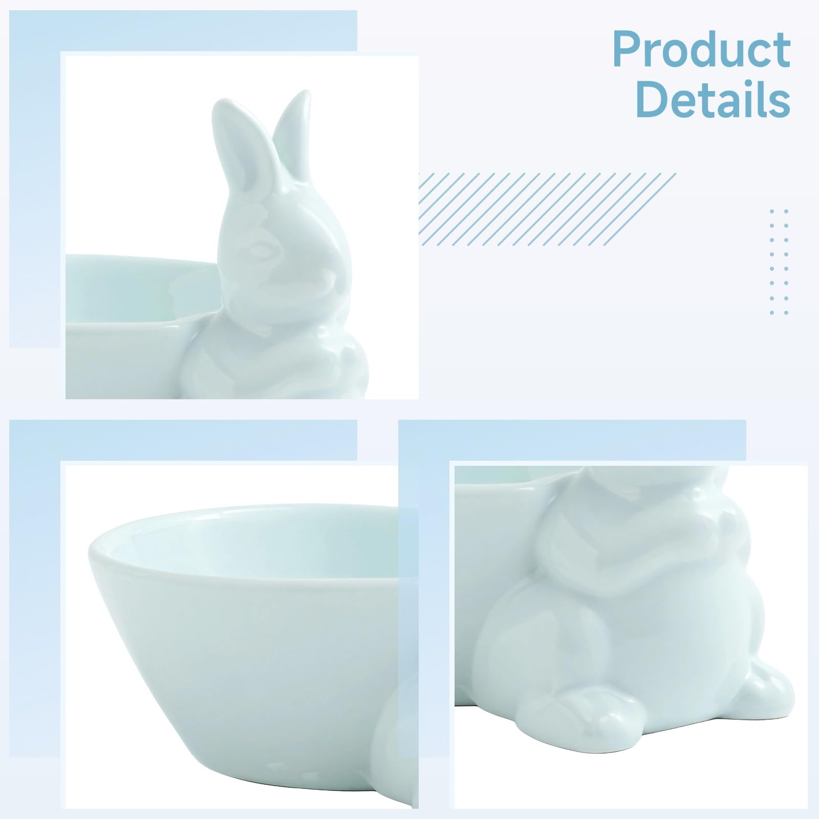 2 Pcs Ceramic Bowls Set, Easter Bunny Design & Blue Rabbit Candy Dishes, Dessert & Fruit Bowls, Unique Table Decor, Safe & Easy-to-Clean for Family