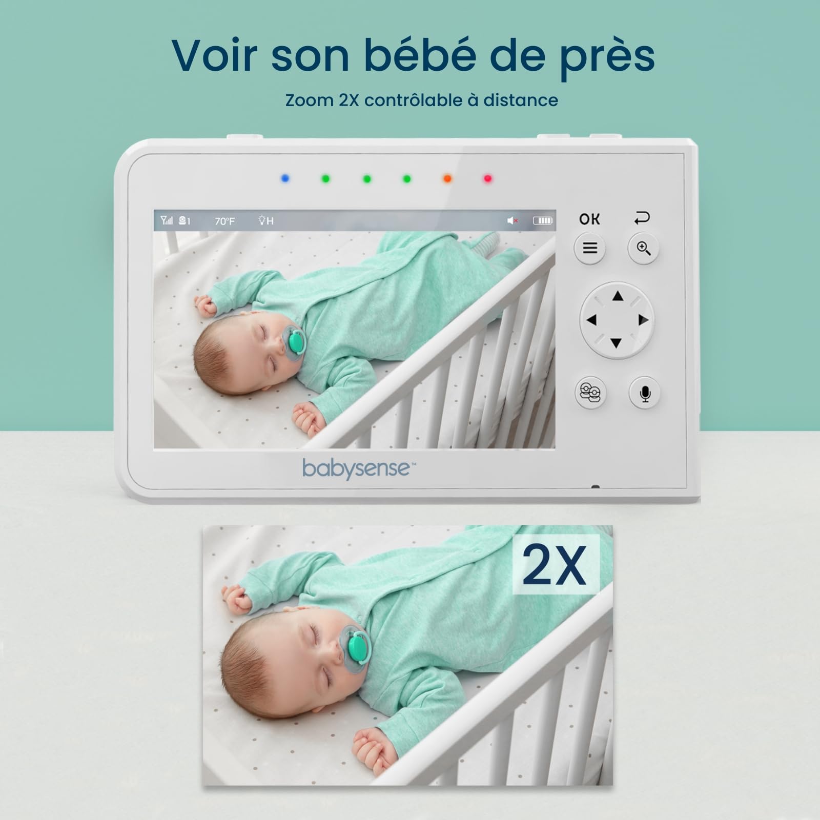 Babysense Moniteur Vidéo pour Bébé, Babyphone avec Écran Divisé 4,3“ et 2 Caméras, Veilleuse Réglable, Conversation Audio Bidirectionnel, Fonction PTZ, Longue Portée, Vision Nocturne, Berceuses