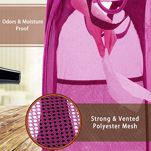 Image of HOUSE AGAIN Strong Mesh Pop Up Laundry Hamper, 70L Collapsible Laundry Basket with Steel Frame, Double‑Stitched Handles & Side Pocket, Foldable Dirty Clothes Hamper for Dorm, Bedroom, Pink