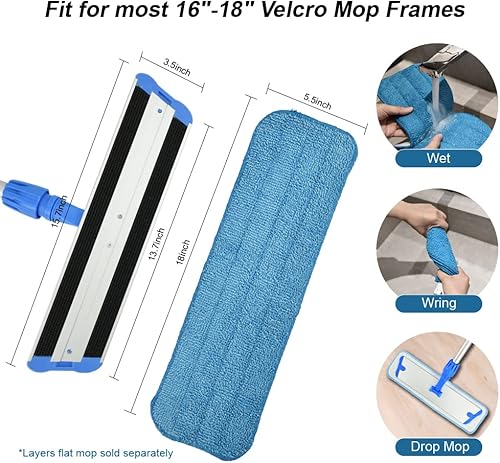Miniatura 4 de Layers Almohadillas de repuesto de microfibra de 18 pulgadas, repuestos de cabezales de trapeador reutilizables para la mayoría de trapeadores de