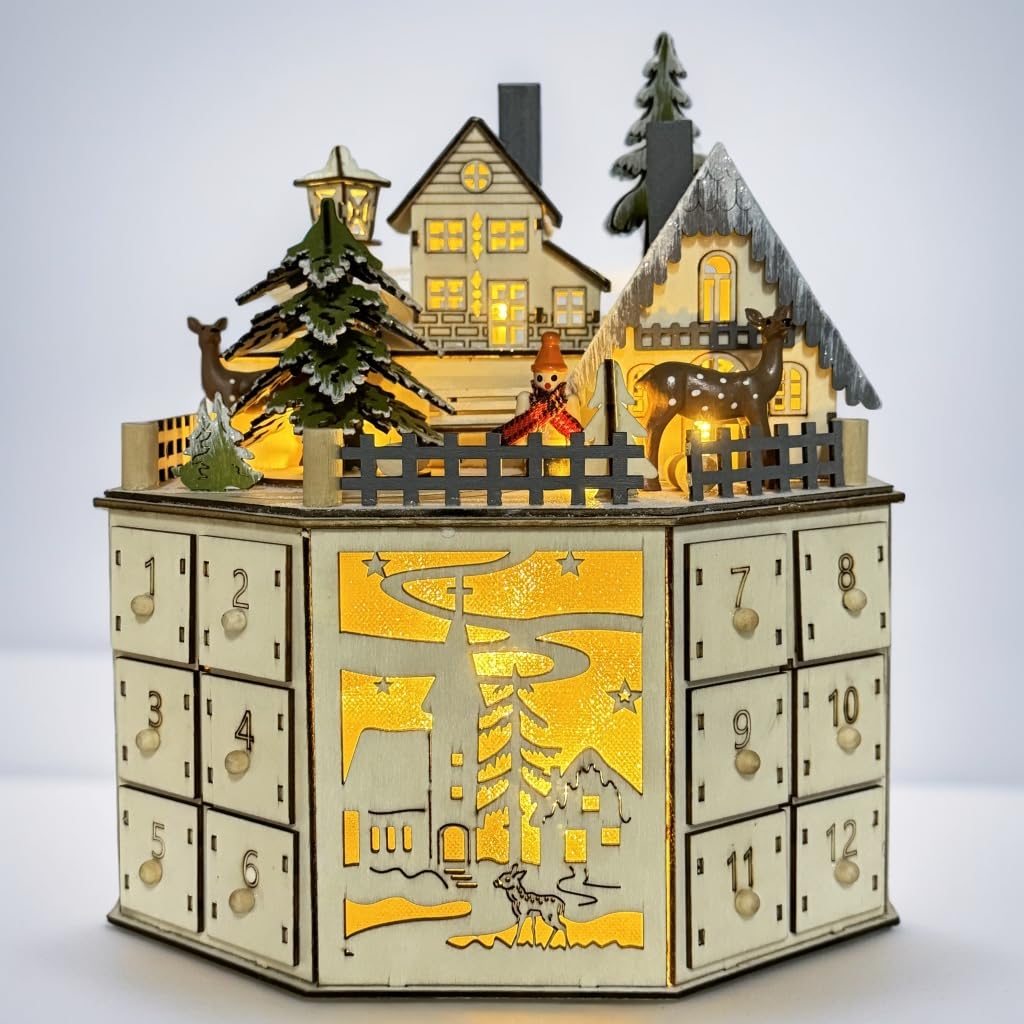 Round Village Adventskalender aus Holz