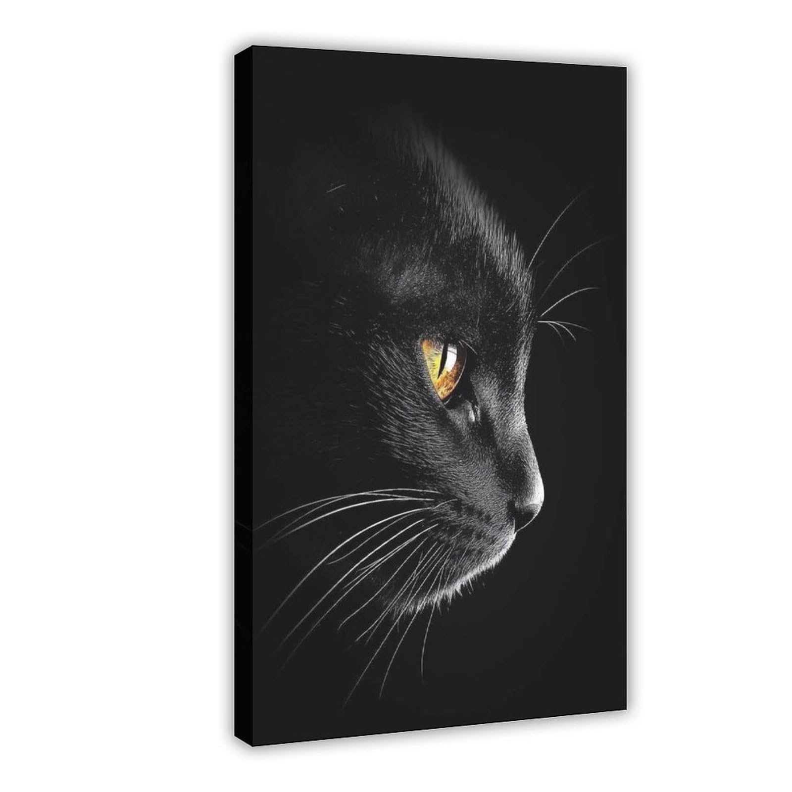 Qnvjqkdsi Frame Black Cat Profile Art, Animal Portrait Canvas Poster Bedroom Decor Landscape Office Room Decor Gift 16" L X 24" W