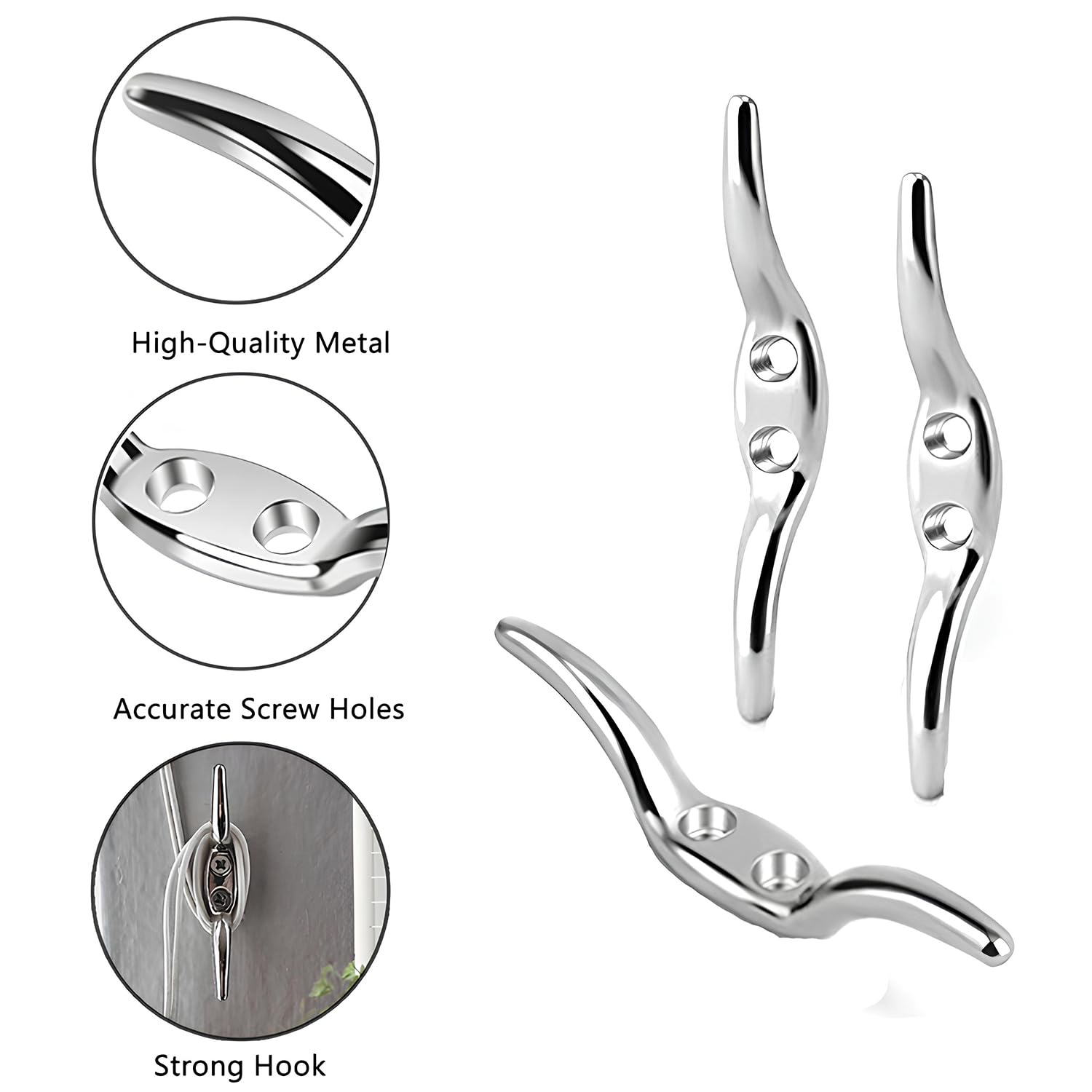 Lot De 2 Taquets D’Amarrage Bateau En Inox 316 – Crochet Taquet Corde Mât Drapeau, Stores, Yachts