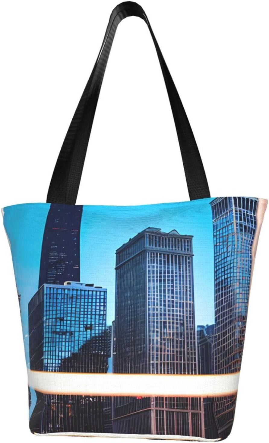 Chicago Reflect Print Comfortable Summer Shoulder Bag Canvas Tote Travel Beach Hiking Shopping Weekend