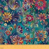 Erosebridal Gradient Boho Fabric by The Yard Bohemian Ethnic Waterproof Outdoor Decor for Girls Women Tribal Rainbow Orange Teal Blue Upholstery Decor DIY Art Decor 1 Yard