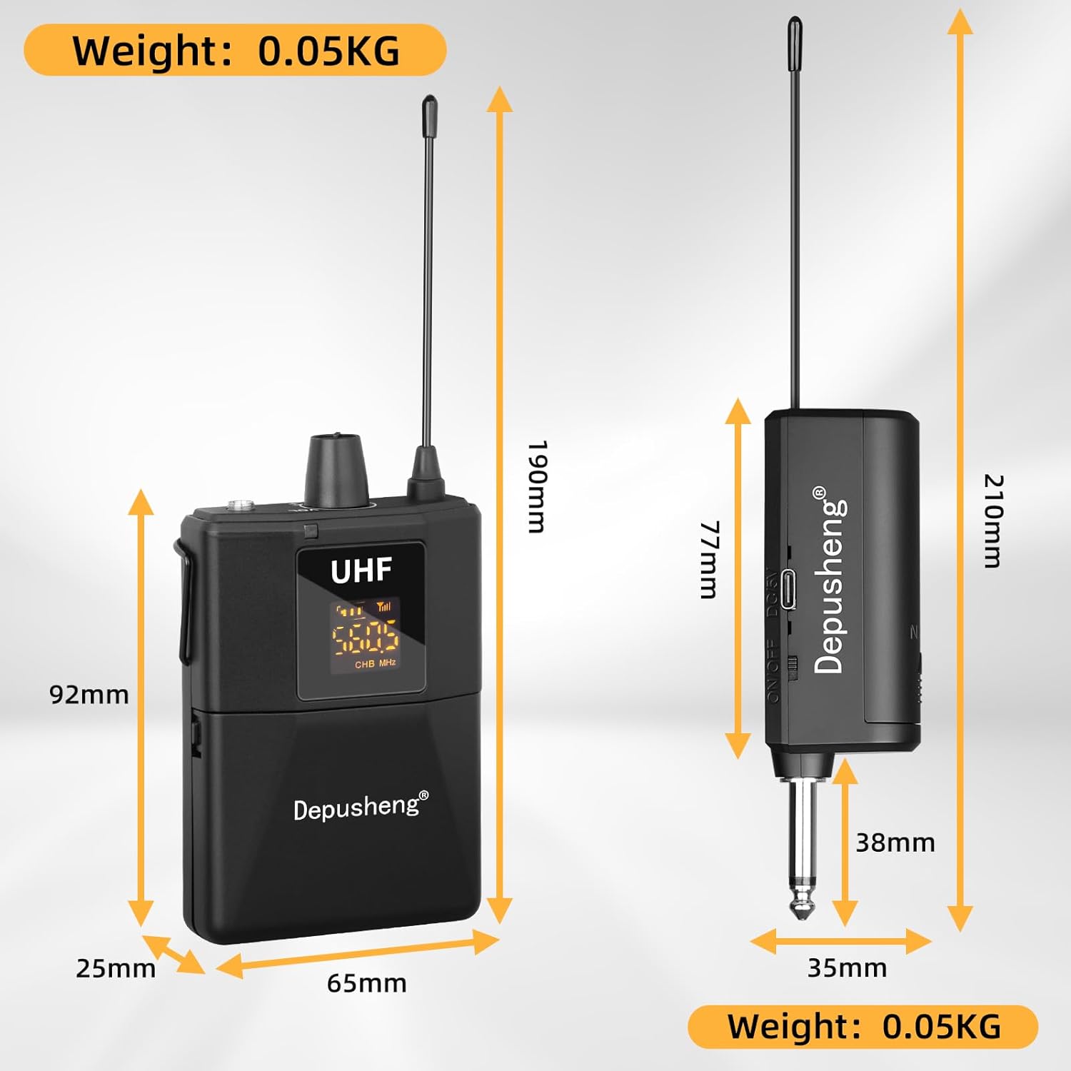 Depusheng UHF Microphone System -Wireless Microphone Set with Headset and Lavalier Lapel Mics, Beltpack Transmitter and Receiver,200ft Range, for Recording PA Speaker,Conference