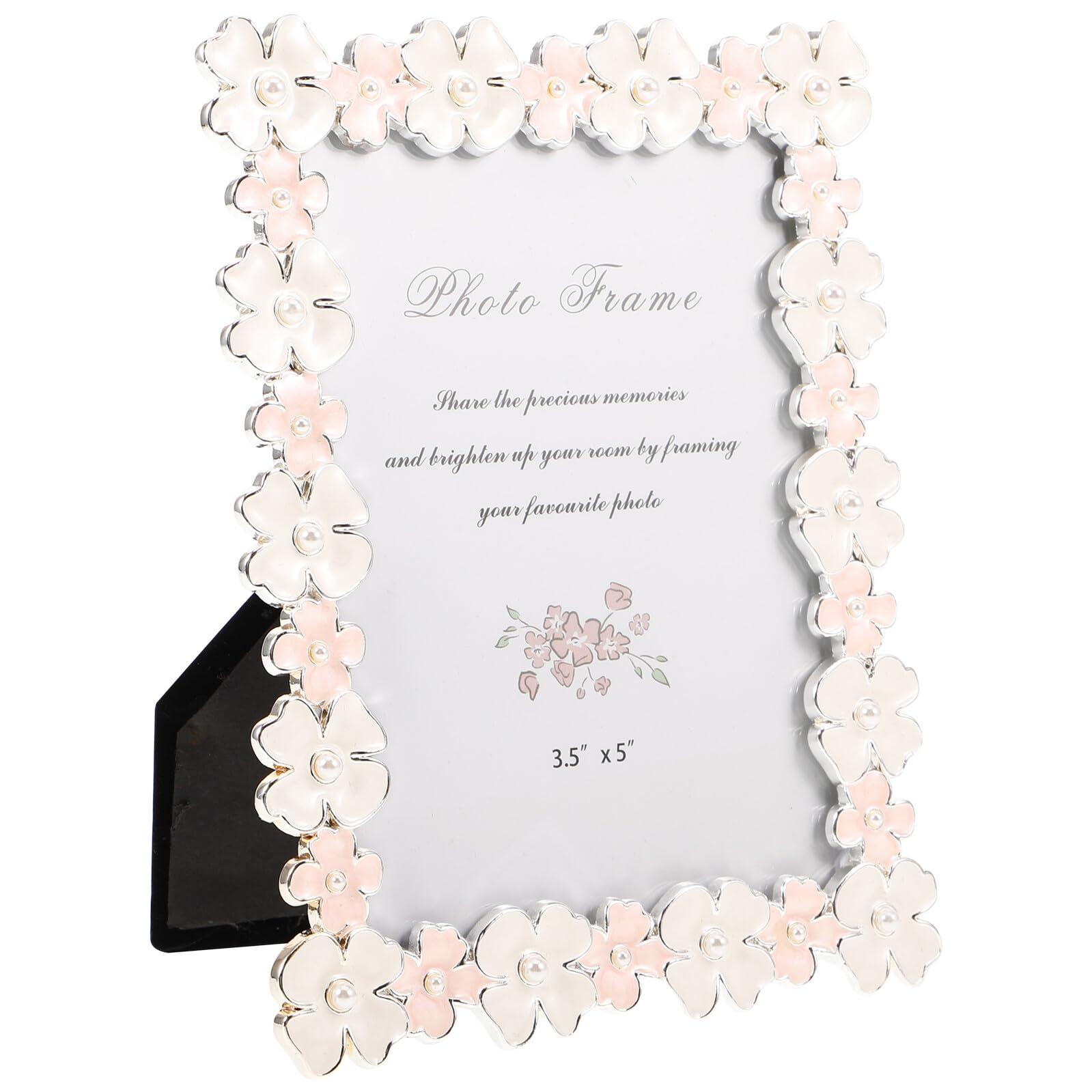 Marco de Fotos Metálico de Flores Perlas, Tamaño 5 Pulgadas, Color Plateado, para Decoración del Hogar y Oficina, Portafotos Elegante de Mesa, 1