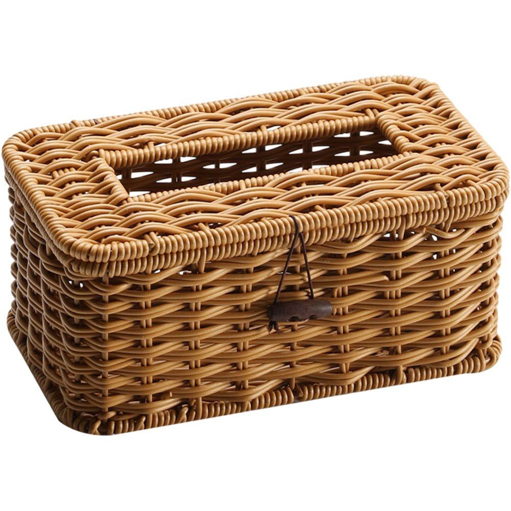Luxylei Rectangular Rattan Tissue Box Cover, Hand Woven Wicker Tissue Holder, Tissue Box for Living Room, Dining Table, Bedroom
