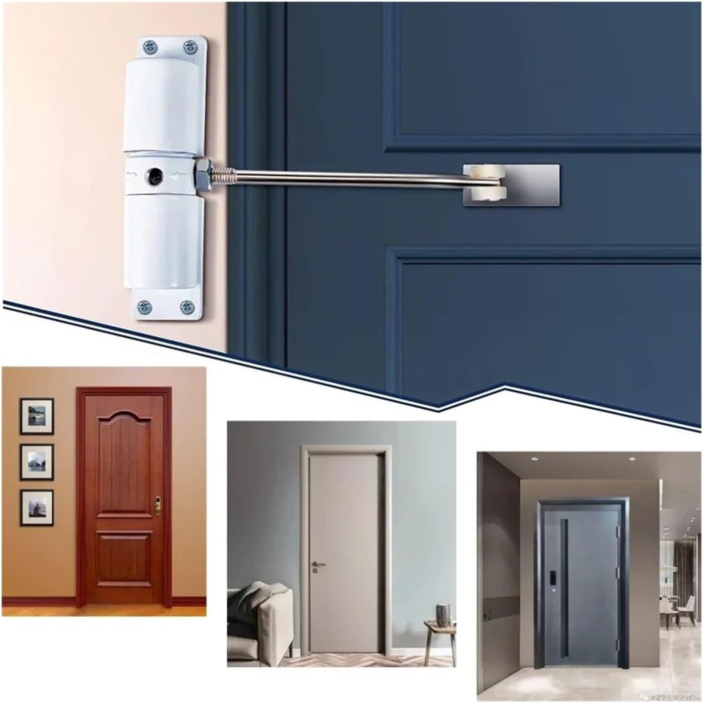 All White/Black Automatic Door Closer Double Spring Silence Adjustable Convert Hinged Doors to Self-Closing(Round-Black)