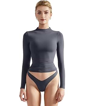 SUUKSESS Women Double Lined Mock Turtle Neck Long Sleeve T