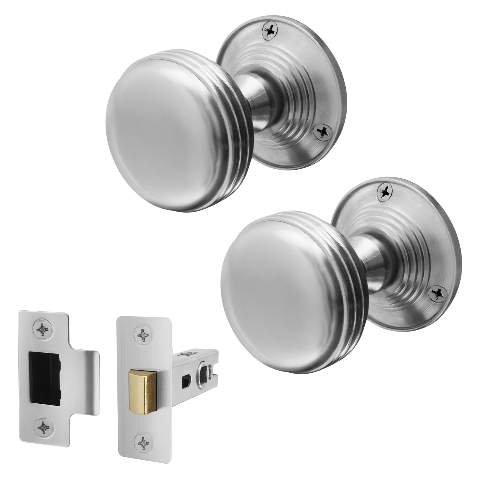 Eai Satin Chrome Lined Door Knob Set | 1 Pair Of Mortice Knobs (55Mm) & Latch (76Mm) For Internal Doors