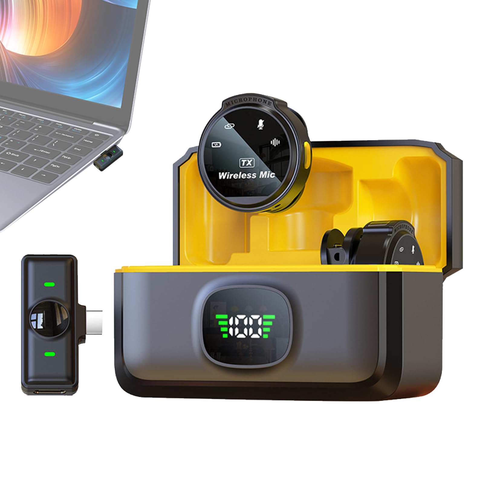 Micrófono inalámbrico portátil – Micrófonos redondos magnéticos, equipo de audio compacto | Kit de grabación móvil de transmisión de 50 m para producción de video de cámara, función de reducción de