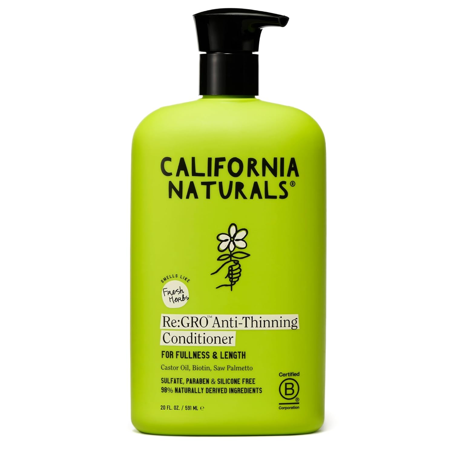 California Naturals Re:GRO Hair Conditioner, Anti-Thinning & Hair Growth Support, All Hair Types, Vegan, Natural, Cruelty Free, Silicone, Paraben & Sulfate Free Conditioner, 20 fl oz
