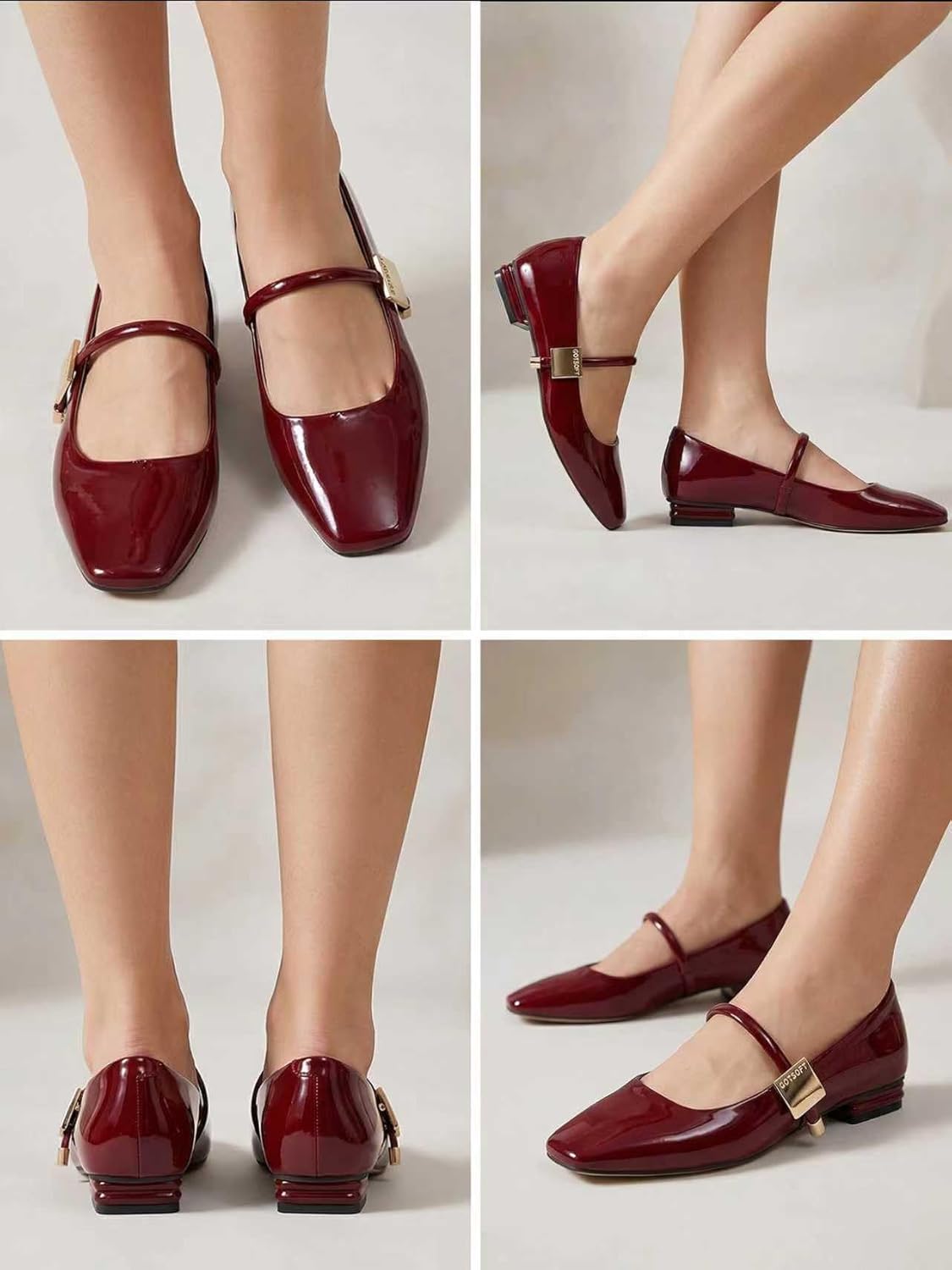 Womens Mary Jane Flats Closed Square Toe Ballet Flat Dressy Comfortable Slip on Shoes