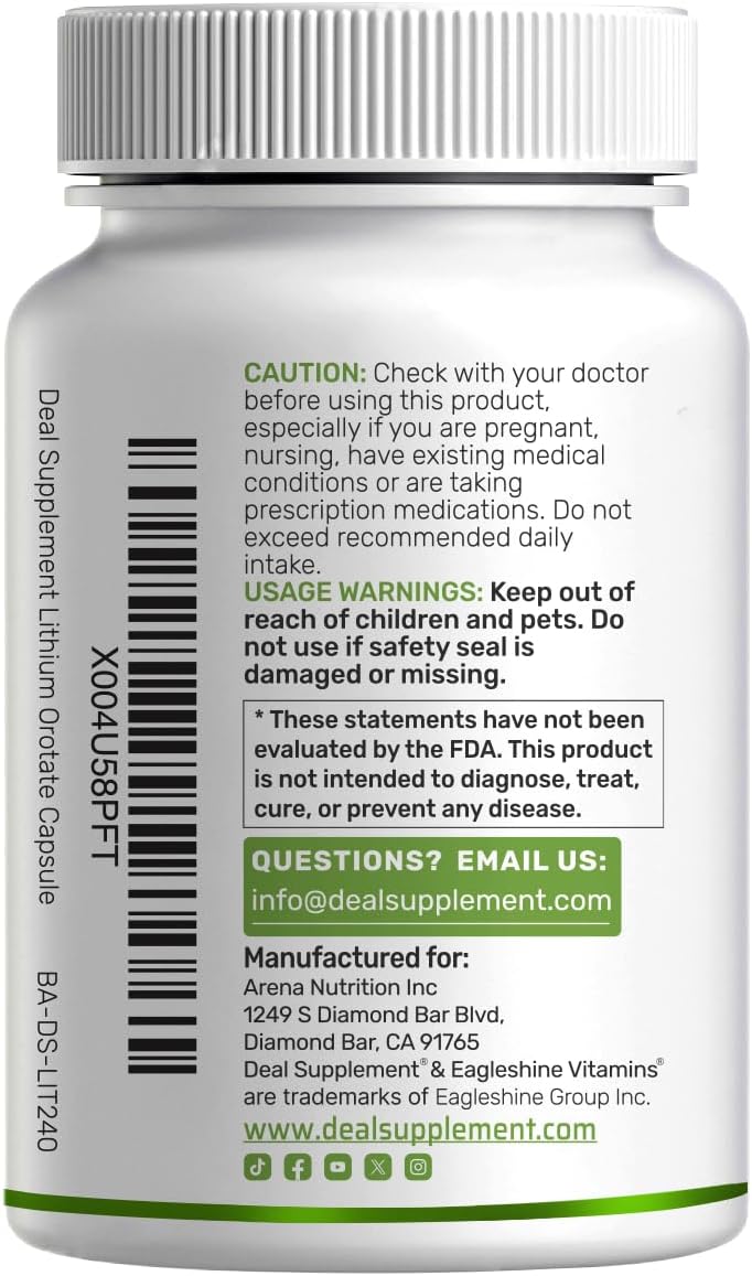 Lithium Orotate 5mg, 240 Capsules – Highly Bioavailable & Stable Lithium Supplements – Easily Absorbed Mineral Salt in Gentle Form – Low Dose, Non-GMO, Gluten Free - Image 7
