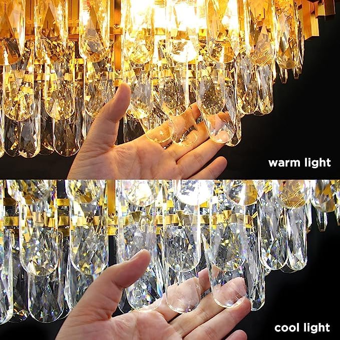 Image of Modern Crystal 800x350mm Chandelier Gold Chandelier Round Chandeliers Pendant Ceiling Light Fixture Flush Mount Chandelier for Dining Room Living Room Bedroom Foyer Hallway Entryway