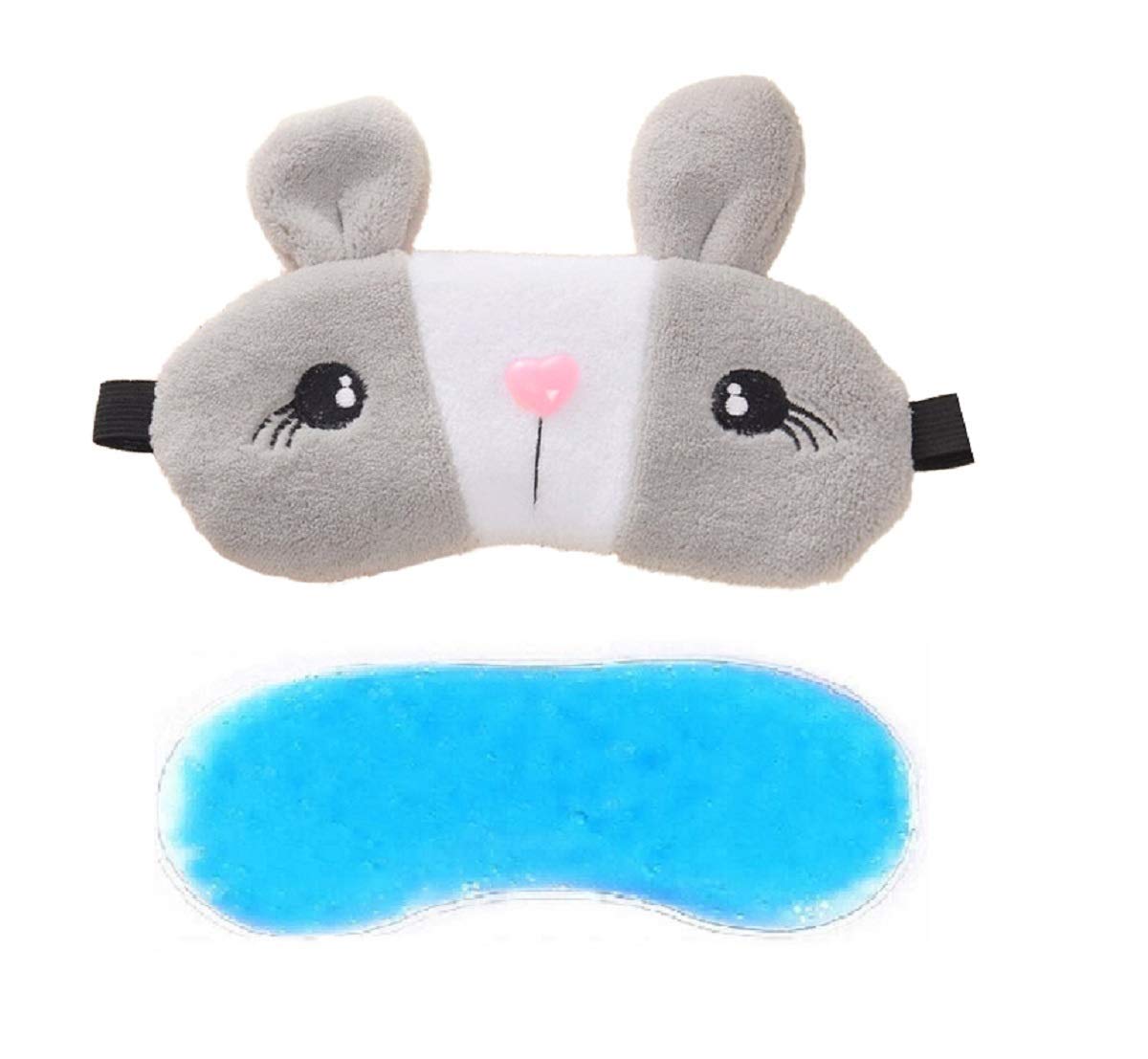 Jenna™ Cute Fur Sleeping Eye Shade Mask Cover for Insomnia, Meditation, Puffy Eyes and Dark Circles Rabbit Grey Gel | Soft Plush Eye Blindfold with Cooling Pad for Relaxation, Travel, Yoga Mask-image-29