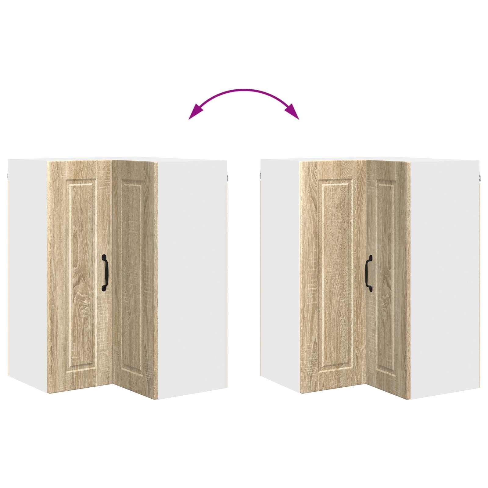 Armario esquinero Porto Sonoma de roble de madera, 57 x 57 x 80 cm, 3 estantes, 2 puertas, armario colgante para cocina, espacio de almacenamiento, almacenamiento para interiores modernos